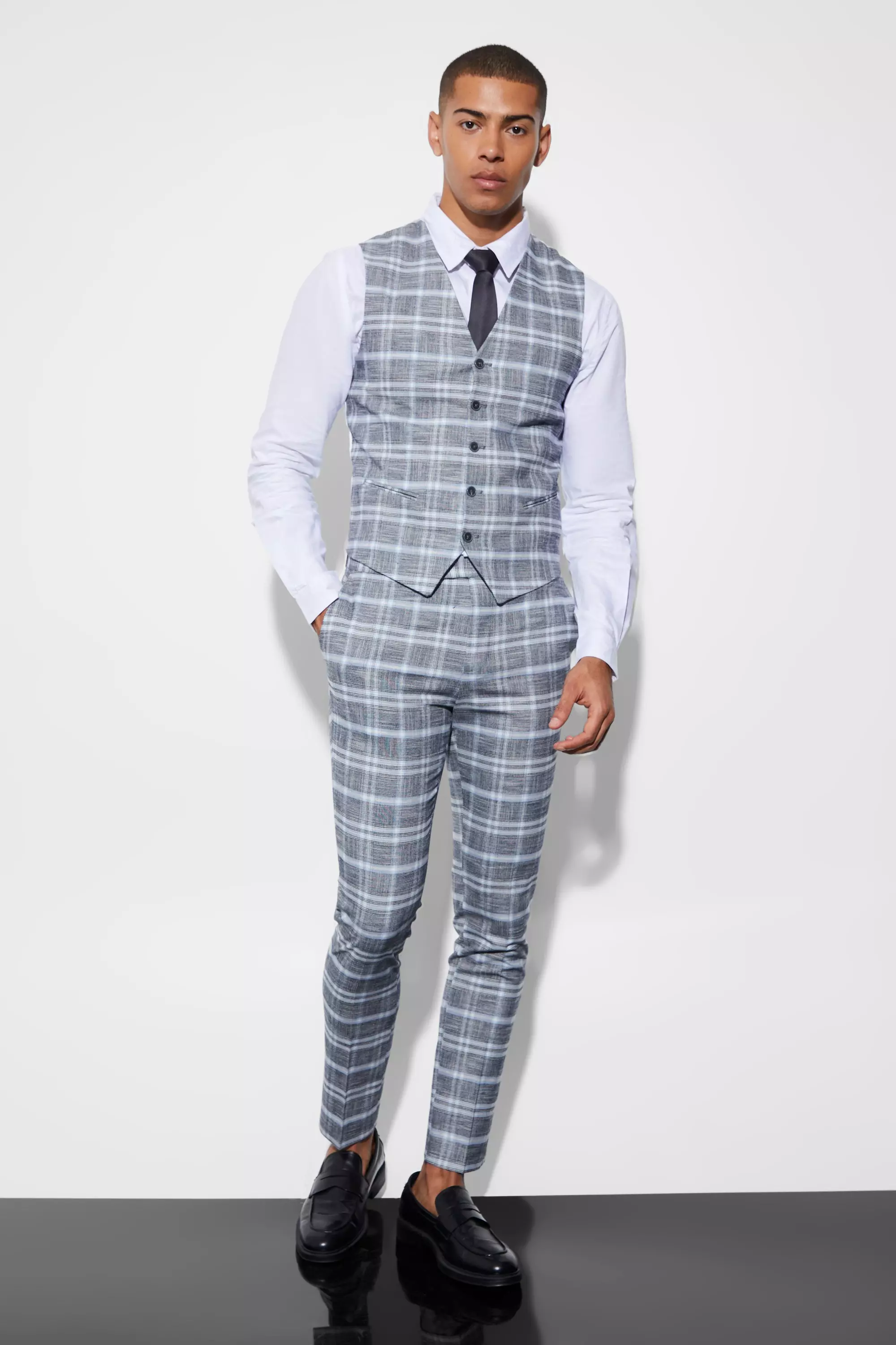 Light grey check clearance waistcoat